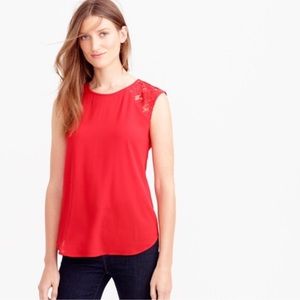 J CREW gorgeous red cap sleeve tank with lace detail